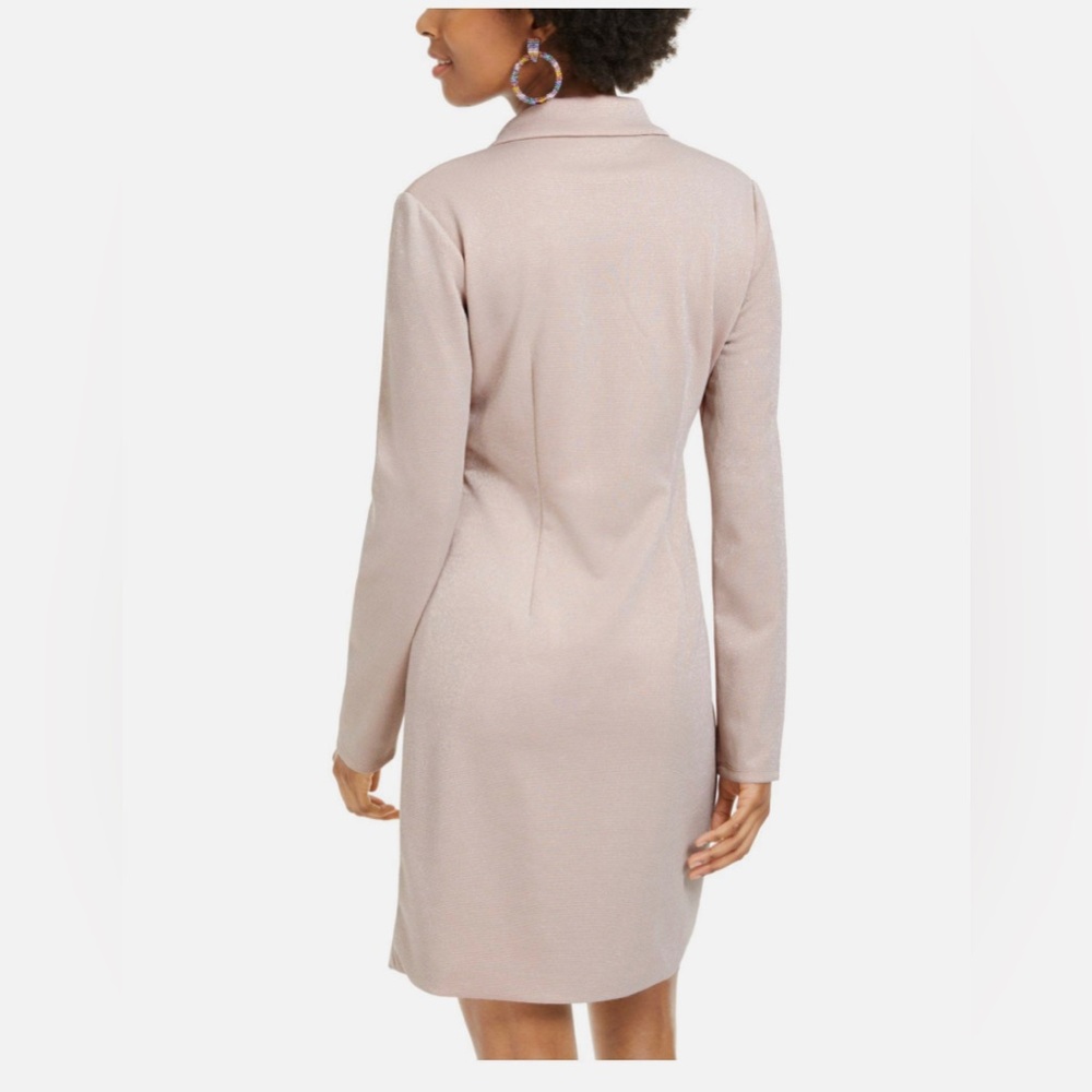 CITY STUDIO Womens Pink Glitter Button Up Long Sleeve V Neck Short Wear To Work